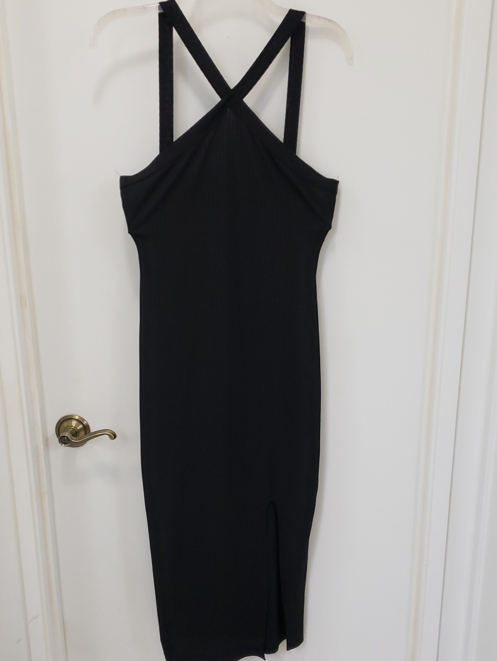 〰️Heart & Hips〰️ Cross Front Ribbed Midi Bodycon Slit Dress L